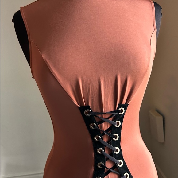 Burnt Peach/Nude Corset Lace-Up Dress - Picture 2 of 4